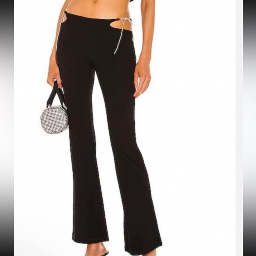 Miaou Black Flare Pants with Silver Tie Accents